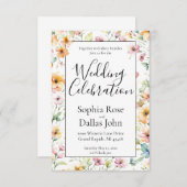  Oranje Roze Waterverf Wildflowers bruiloft Kaart (Voorkant / Achterkant)