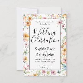  Oranje Roze Waterverf Wildflowers bruiloft Kaart