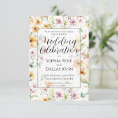  Oranje Roze Waterverf Wildflowers bruiloft Kaart (Staand voorkant)