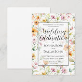  Oranje Roze Waterverf Wildflowers bruiloft Kaart (Voorkant / Achterkant)