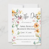  Oranje Roze Waterverf Wildflowers Save The Date (Voorkant)