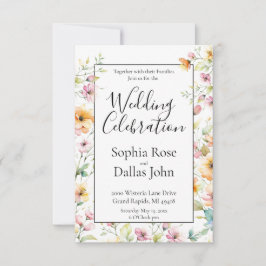  Oranje Roze Waterverf Wildflowers Wedding Kaart