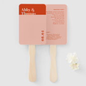 Oranje roze weddenschapsprogramma met een  minimal handwaaier (Voorkant en achterkant)