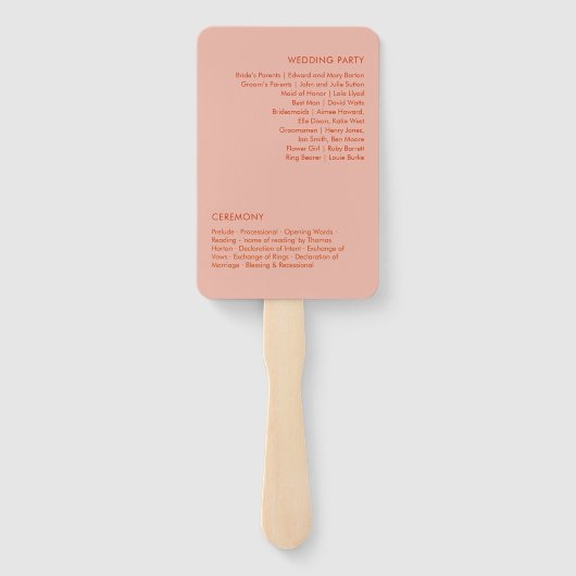 Oranje roze weddenschapsprogramma met een  minimal handwaaier (Achterkant)