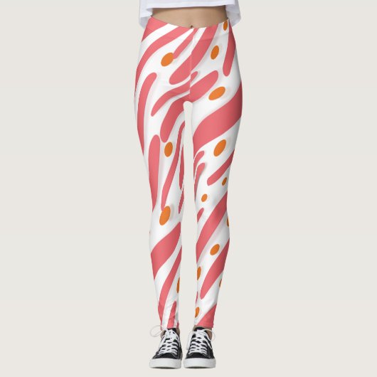 Oranje roze witte Abstracte lijnpatroon Leggings (Voorkant)