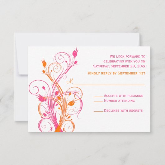 Oranje Roze Witte Bloemen RSVP Kaart (Achterkant)