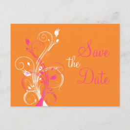Oranje Roze Witte Bloemen Save the Date Post Kaart