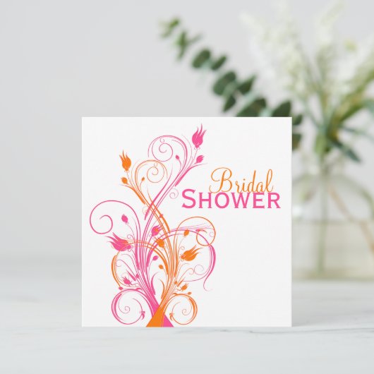 Oranje Roze Witte Floral Bridal Shower Kaart (Staand voorkant)