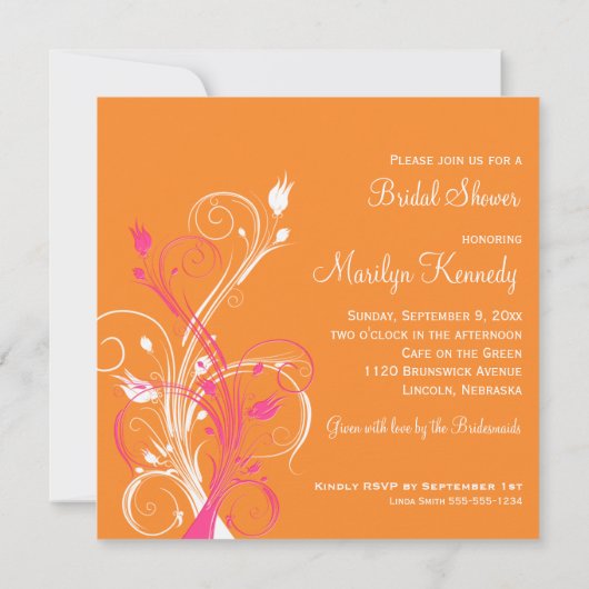 Oranje Roze Witte Floral Bridal Shower Kaart (Achterkant)