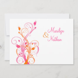 Oranje-roze-witte Floral bruiloft uitnodiging