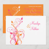 Oranje-roze-witte Floral bruiloft uitnodiging (Voorkant / Achterkant)