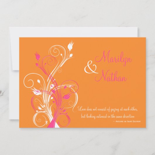 Oranje-roze-witte Floral bruiloft uitnodiging (Voorkant)