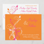 Oranje-roze-witte Floral bruiloft uitnodiging (Voorkant / Achterkant)