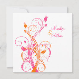 Oranje-roze-witte Floral-Square Weddenschap Kaart