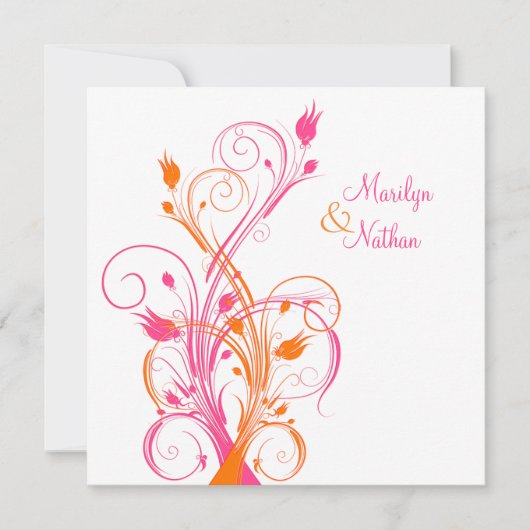Oranje-roze-witte Floral-Square Weddenschap Kaart (Voorkant)