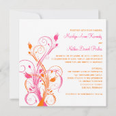 Oranje-roze-witte Floral-Square Weddenschap Kaart (Achterkant)