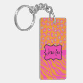 Oranje & Roze Zebra & Cheetah Gepersonaliseerd Sleutelhanger (Voorkant Links)