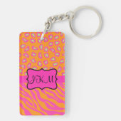Oranje & Roze Zebra & Cheetah Gepersonaliseerd Sleutelhanger (achterkant)