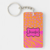 Oranje & Roze Zebra & Cheetah Gepersonaliseerd Sleutelhanger (Voorkant)