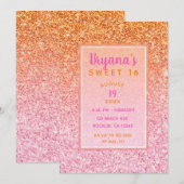 Oranje Roze Zonsondergang Glitter Sweet 16 Verjaar Kaart (Voorkant / Achterkant)