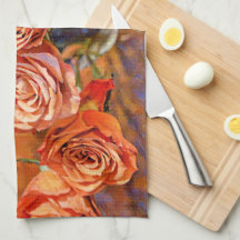 Oranje Rozen Art Keukenhanddoek