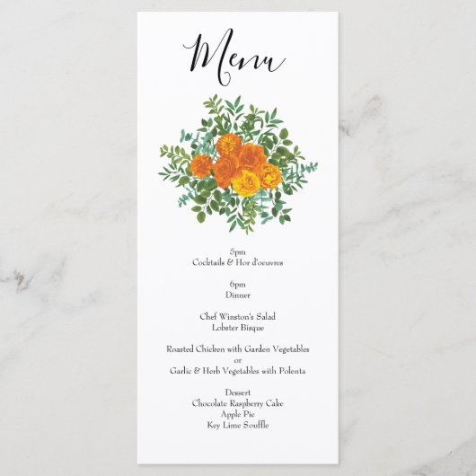 Oranje Rozen Berichten Floral Modern Menu (Voorkant)
