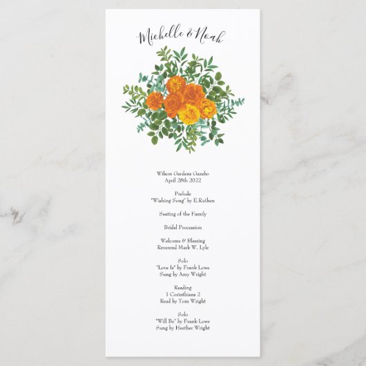 Oranje Rozen Berichten Floral Modern Menu (Voorkant)