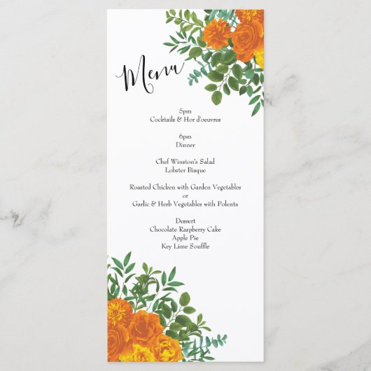 Oranje Rozen Berichten Floral Modern Menu (Voorkant)