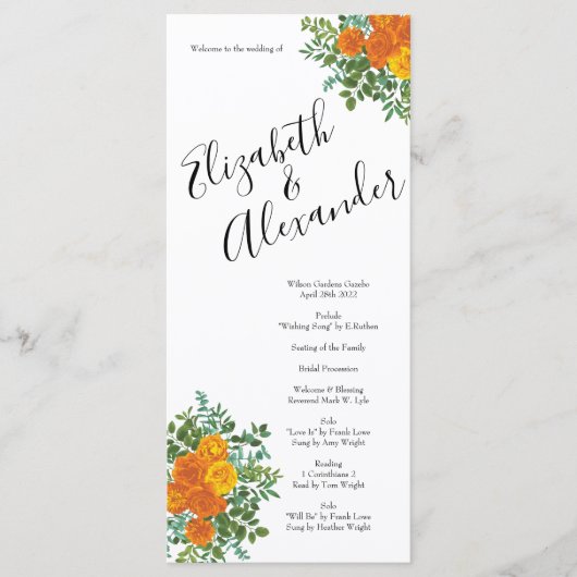 Oranje Rozen Berichten Floral Modern Menu (Voorkant)