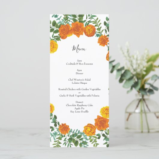 Oranje Rozen Berichten Floral Modern Menu (Staand voorkant)