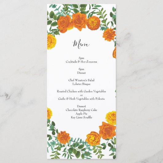 Oranje Rozen Berichten Floral Modern Menu (Voorkant)