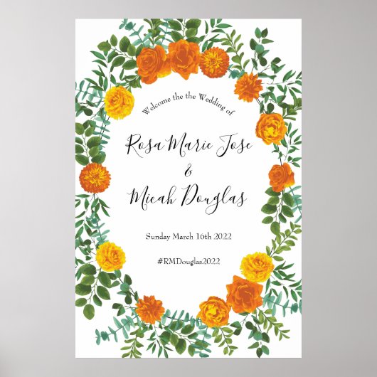 Oranje Rozen Berichten Floral Modern Poster (Voorkant)