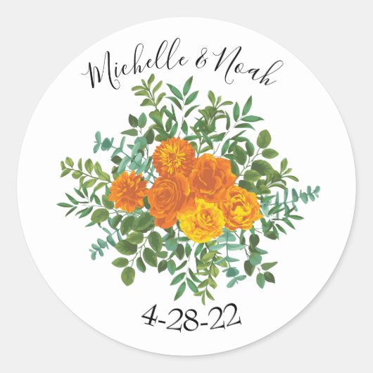 Oranje Rozen Berichten Floral Modern Ronde Sticker (Voorkant)