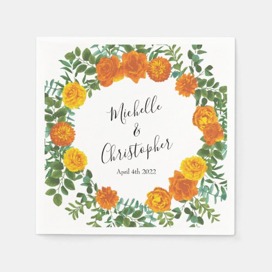 Oranje Rozen Berichten Floral Modern Servet (Voorkant)