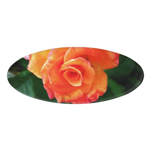 Oranje rozen bloem naambadge (Voorkant)