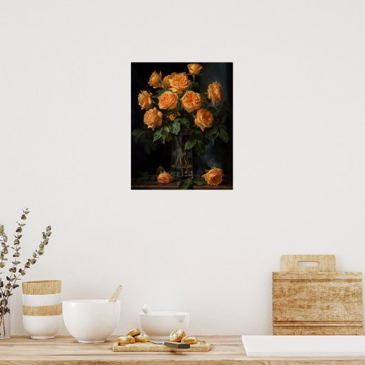Oranje Rozen Bloemen Art Print Poster (Keuken)