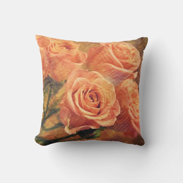 Oranje Rozen Bloemen Art Sierkussen (Voorkant)