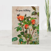 Oranje Rozen Flower Garden Art Verjaardag Kaart (Voorkant)