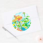 Oranje Rozen Gele Wildbloemen Ronde Sticker (Envelop)