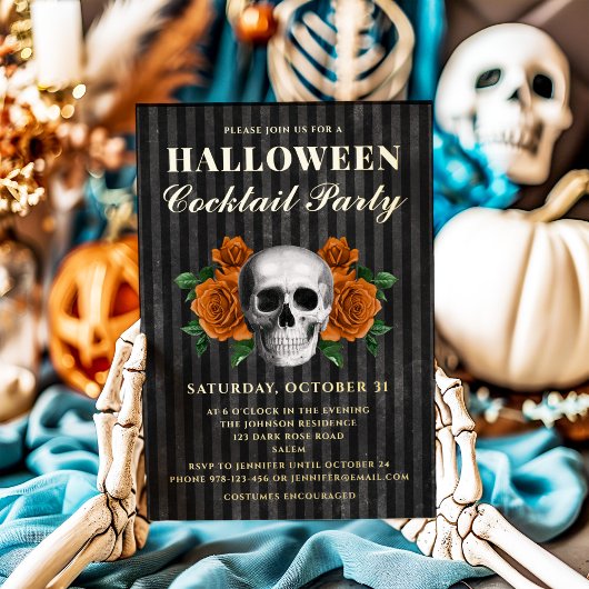 Oranje Rozen Halloween Cocktail Party Gold Folie Uitnodiging
