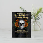 Oranje Rozen Halloween Dinner Party Gold Folie Uitnodiging Briefkaart (Staand Voorkant)