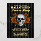 Oranje Rozen Halloween Dinner Party Gold Folie Uitnodiging Briefkaart (Voorkant)