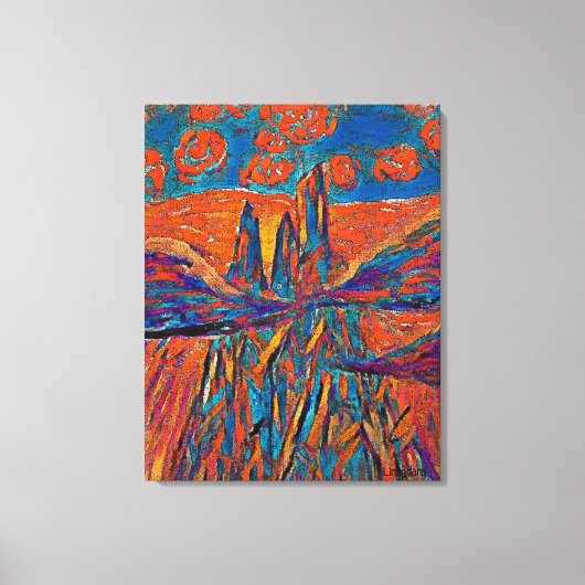 Oranje Rozen in de hemel boven bergen en wolken Canvas Afdruk (Voorkant)