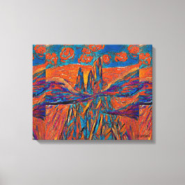 Oranje Rozen in de hemel boven bergen en wolken Canvas Afdruk