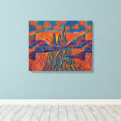 Oranje Rozen in de hemel boven bergen en wolken Canvas Afdruk (Insitu (Houten vloer))