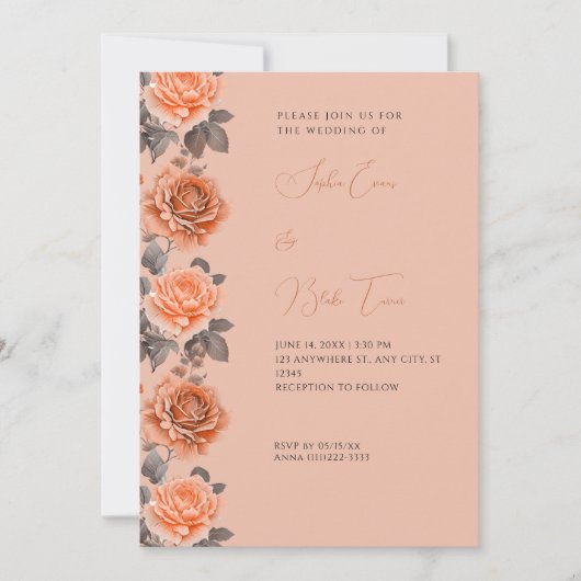 Oranje Rozen Moderne Herfst Light Brown Wedding Kaart (Voorkant)