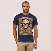 Oranje Rozen rondom een cranium art nouveau des T-shirt (Voorkant volledig)