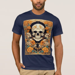Oranje Rozen rondom een cranium art nouveau des T-shirt