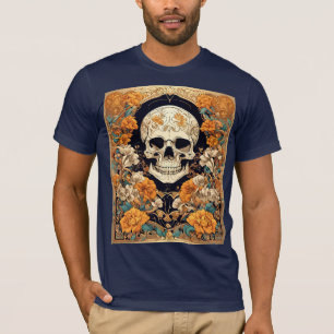 Oranje Rozen rondom een cranium art nouveau des T-shirt