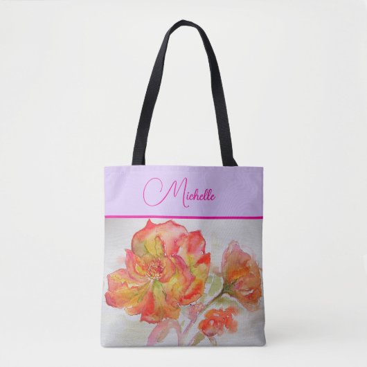 Oranje Rozen Rozen Waterverf Schilderen Canvas tas (Voorkant)